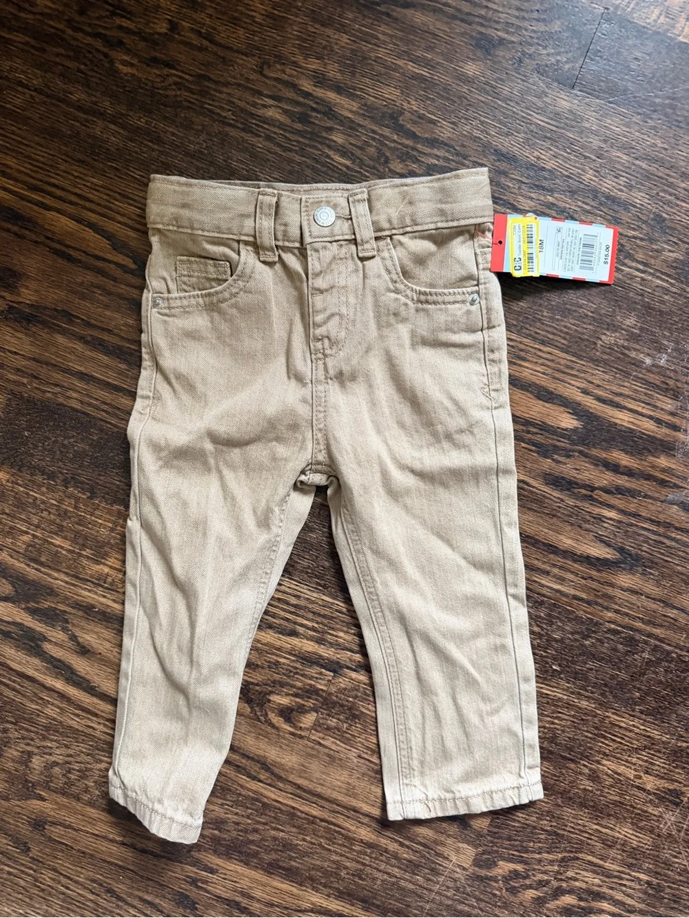 Cat & Jack Baby Boy’s Cream Plaid Button-Up with Khaki Jeans Bundle 18M